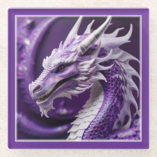 Fantasy Portrait Of A Purple & White Dragon Glass Coaster