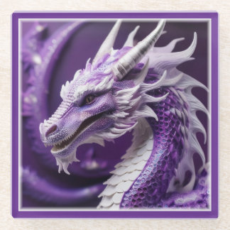 Fantasy Portrait Of A Purple & White Dragon Glass Coaster