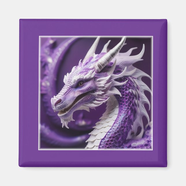 Fantasy Portrait Of A Purple & White Dragon Magnet (Front)