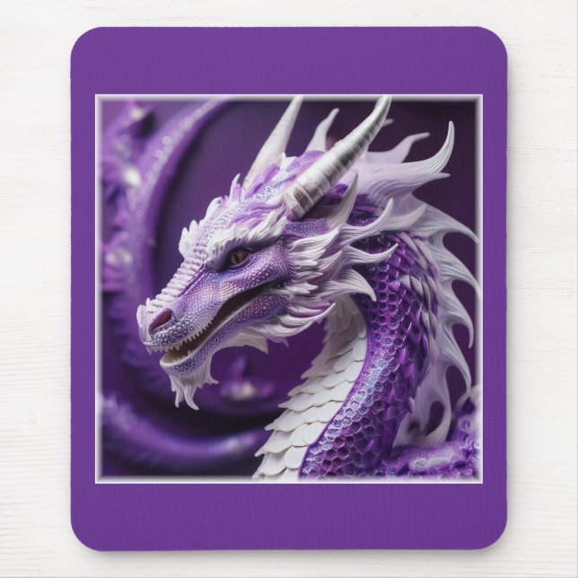 Fantasy Portrait Of A Purple & White Dragon Mouse Pad (Front)