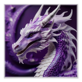 Fantasy Portrait Of A Purple & White Dragon Poster