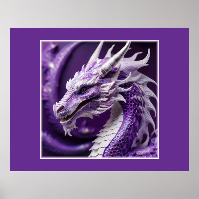 Fantasy Portrait Of A Purple & White Dragon Poster (Front)