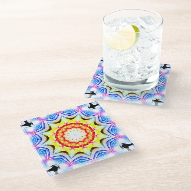 Fantasy Priest Mage Magical Vibrant Mandela Glass Coaster (Angled)