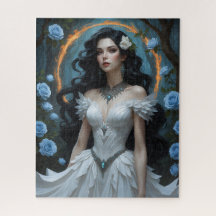 Fantasy Princess with Blue Roses & Fiery Halo