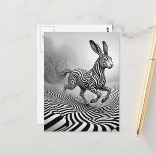Fantasy Rabbit Horse Critter Black an White Op art Postcard
