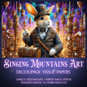 Fantasy Rabbit Mechanical Steampunk Decoupage  Tissue Paper