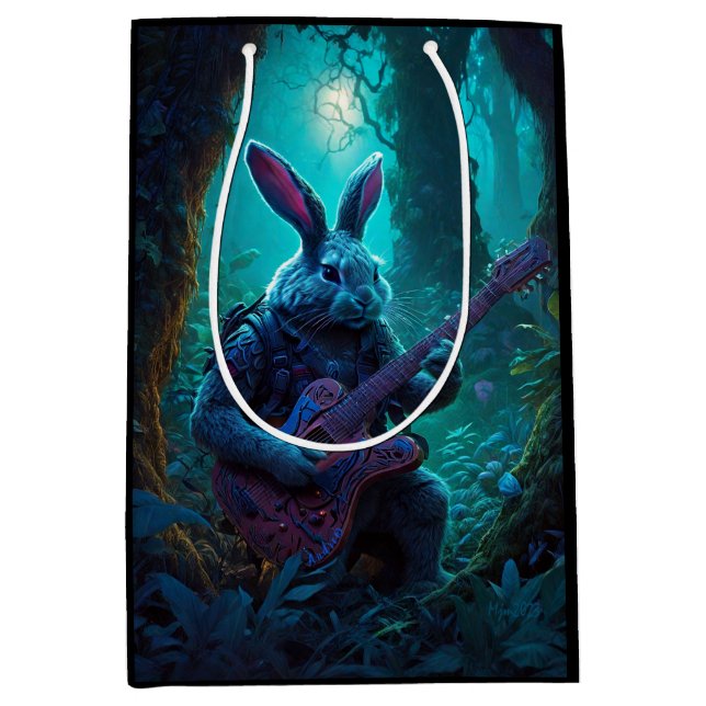 Fantasy Rabbit Playing Guitar Medium Gift Bag (Front)