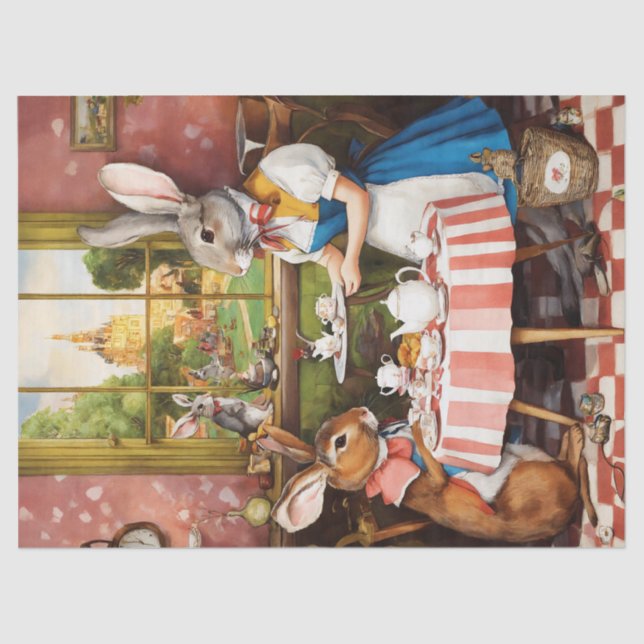 Fantasy Rabbit Tea Party Animal Decoupage Tissue Paper (Front)