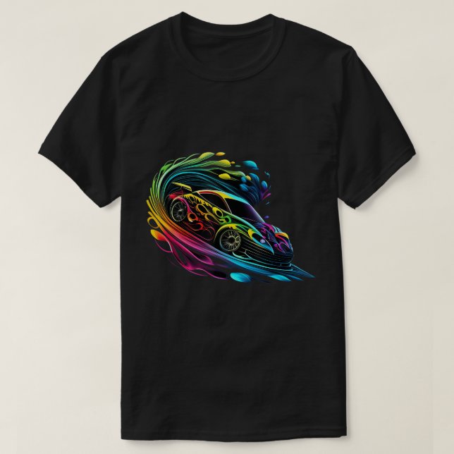 Fantasy Racing Sports Car Exotic Rainbow Flames  T-Shirt (Design Front)