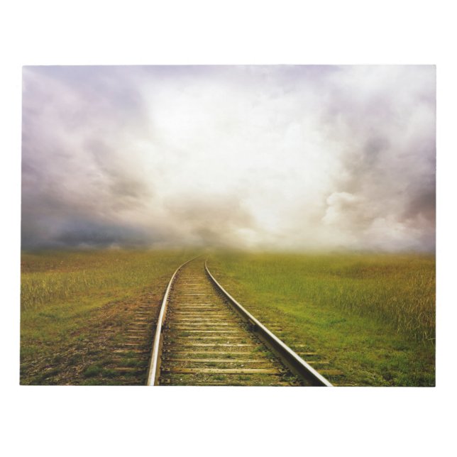Fantasy Rail Tracks in a Fall Dawn Meadow Notepad (Front)