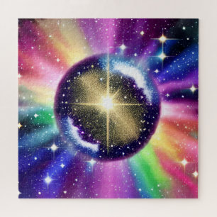 Fantasy Rainbow Sphere Starburst Glistening Galaxy Jigsaw Puzzle