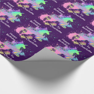 Fantasy Rainbow Unicorn Personalised Wrapping Paper