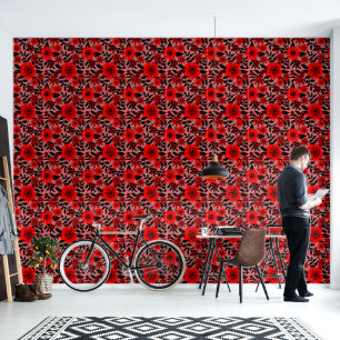 Fantasy Red and Pink Jungle Floral Wallpaper