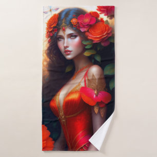 Fantasy Red Fairy Red Flowers Bath Towel Set