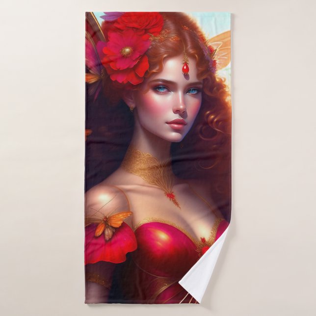 Fantasy Red Fairy Red Flowers Bath Towel Set (Bath Towel)
