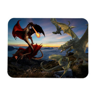 Fantasy Red & Green Dragon Battle Magnet
