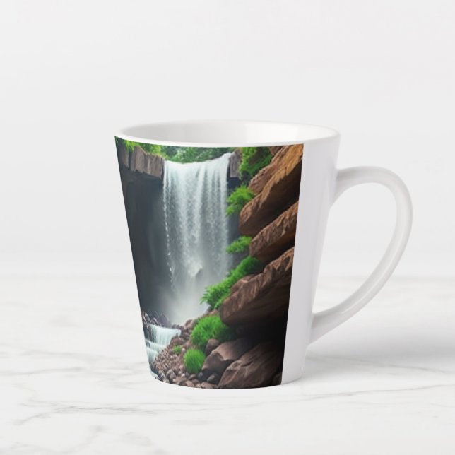 Fantasy Red roses in front of a waterfall  Latte Mug (Right)