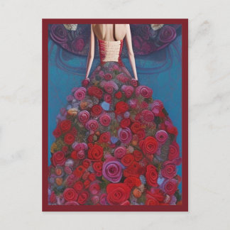 Fantasy Red Roses Wedding Dress Goth Bride Diva Postcard