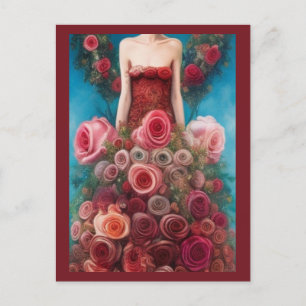 Fantasy Red Roses Wedding Dress Goth Bride Postcar Postcard