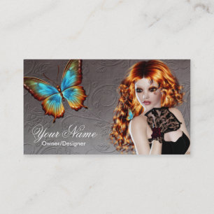 Fantasy Redhead Butterfly Woman Business Card
