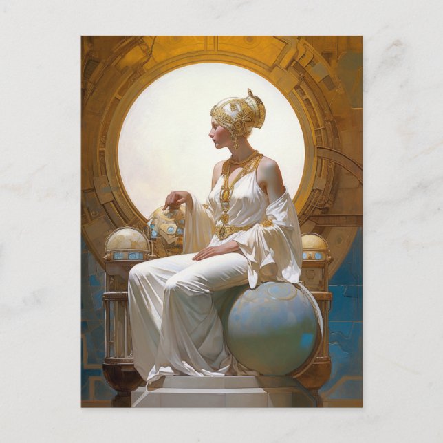 Fantasy Retrofuturistic Art Seated Woman Queen Postcard (Front)