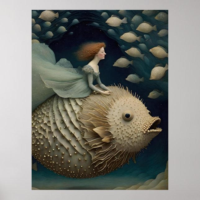 Fantasy Ride on a Pufferfish Poster (Front)