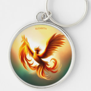 Fantasy Rising Golden Phoenix Art Deco Style Key Ring