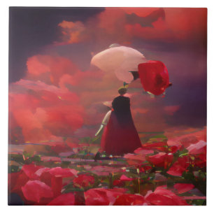Fantasy Rose Field Under the Sky Ceramic Tile