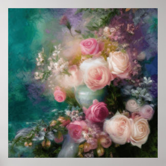 Fantasy Roses Painted In All Colours Vintage Poster