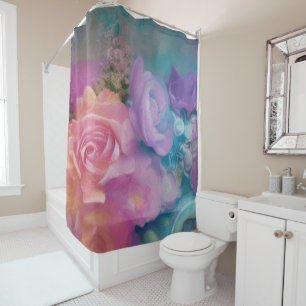 Fantasy Roses Painted In Pink And Purple Vintage Shower Curtain