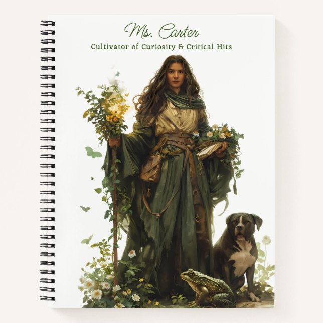 Fantasy RPG Forest Maiden with Dog and Frog Notebook (Front)