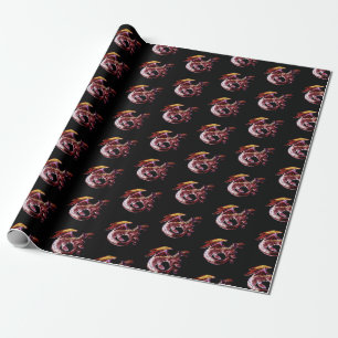 Fantasy Ruby Red Dragon Black Background Mythical Wrapping Paper