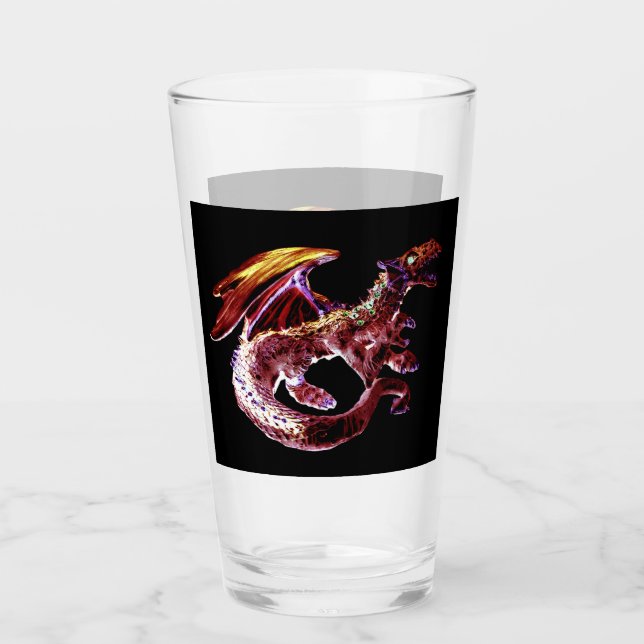 Fantasy Ruby Red Dragon Flame Mythical Art Glass (Front)