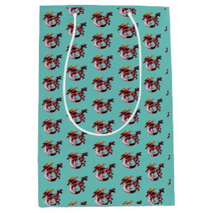 Fantasy Ruby Red Dragon Teal Medium Gift Bag