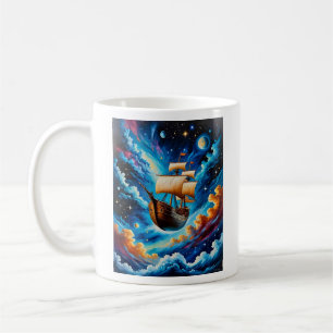 Fantasy Sailing Ship in Space Tee Coffee Mug
