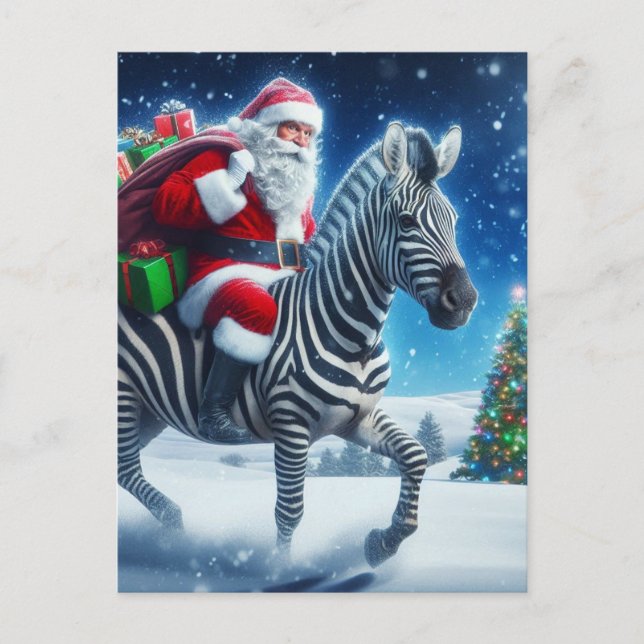 Fantasy Santa and a Zebra Postcard (Front)