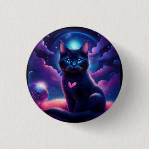 Fantasy Scene Black Kitten Beautiful Blue Eyes 3 Cm Round Badge