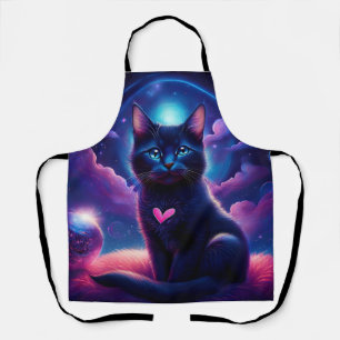 Fantasy Scene Black Kitten Beautiful Blue Eyes Apron