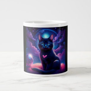 Fantasy Scene Black Kitten Beautiful Blue Eyes Large Coffee Mug