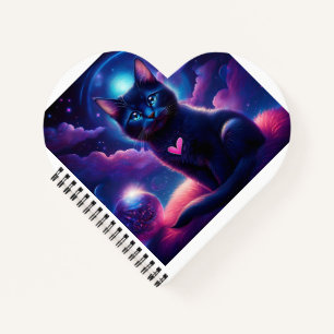 Fantasy Scene Black Kitten Beautiful Blue Eyes Notebook
