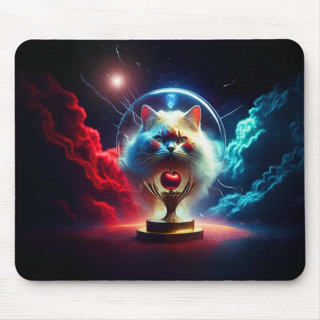 Fantasy Scene: Cat In A Globe With Apple Mouse Pad (Front)