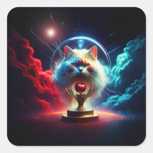 Fantasy Scene: Cat In A Globe With Apple Square Sticker