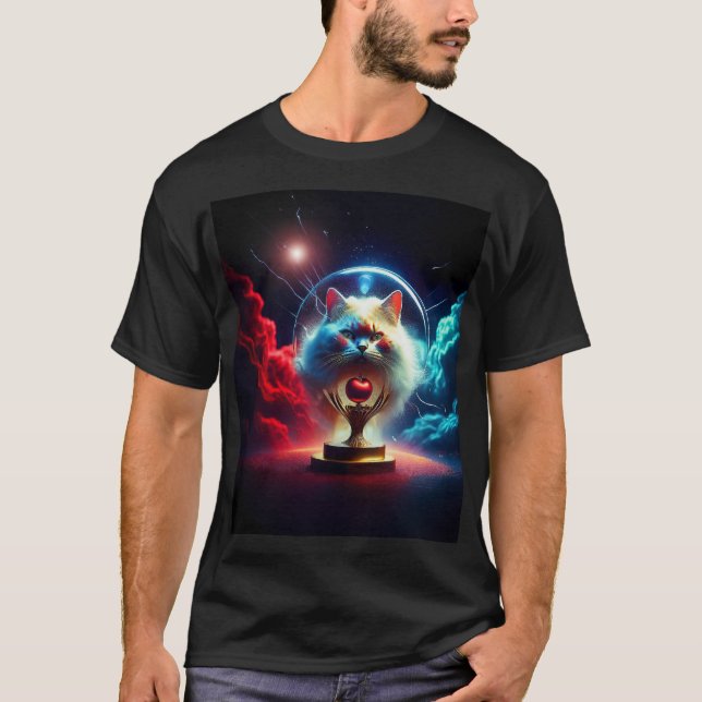 Fantasy Scene: Cat In A Globe With Apple T-Shirt (Front)
