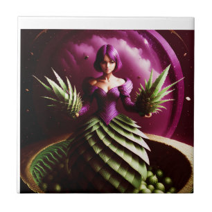 Fantasy Scene With Pineapple Girl Ceramic Tile