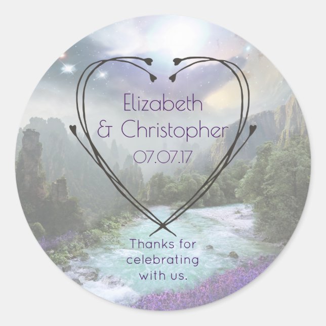 Fantasy Scenic Nature Landscape Wedding Thank You Classic Round Sticker (Front)