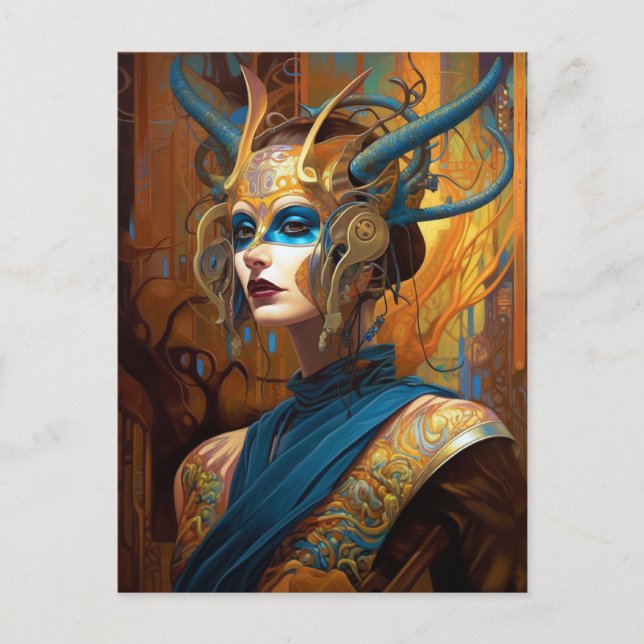 Fantasy Sci-Fi Queen Headdress Mask Postcard (Front)