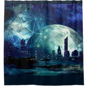 Fantasy Science Fiction City. Space Nebula Shower Curtain