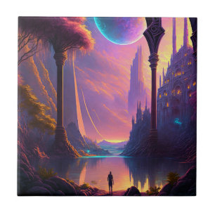 Fantasy Science Fiction Landscape Ceramic Tile