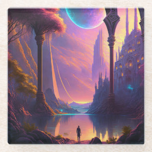 Fantasy Science Fiction Landscape Glass Coaster