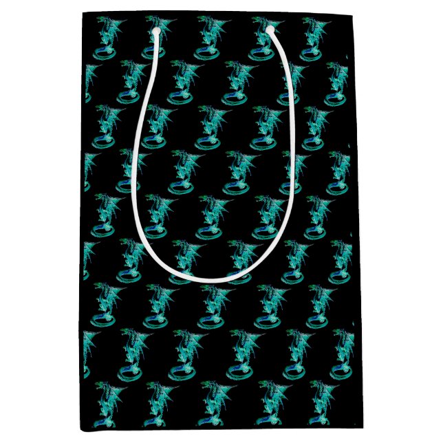Fantasy Sea Blue Dragon Black Medium Customizable  Gift Bag (Front)